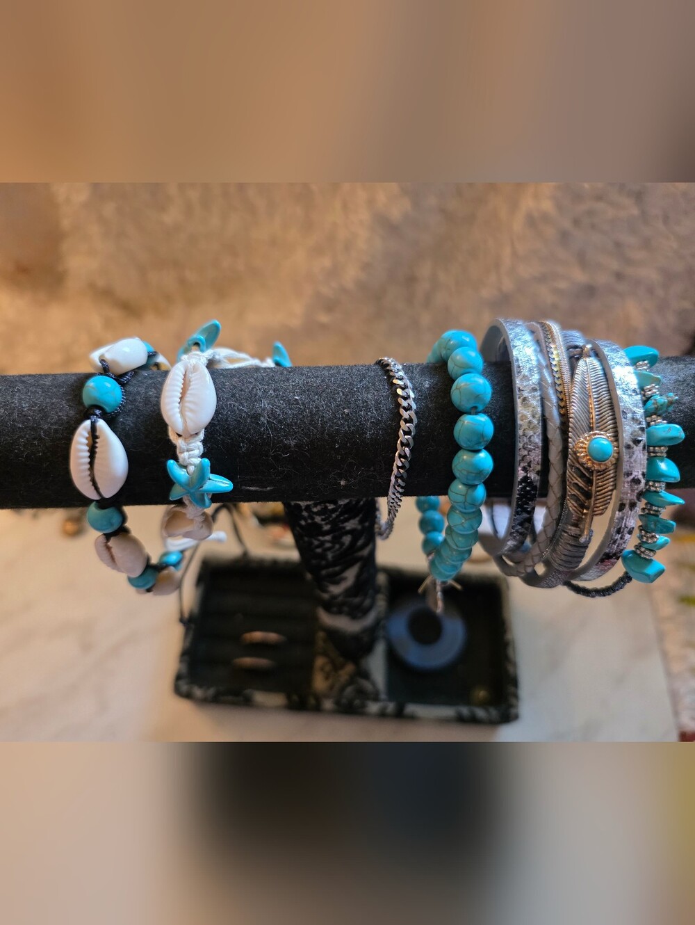 Turquoise Bead & Shell Stackable Women's Bracelet Set